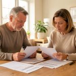 Quels recours choisir face aux litiges DPE à la vente ou à la location ? Un couple examine des documents de performance énergétique et des factures autour d’une table dans une maison lumineuse.